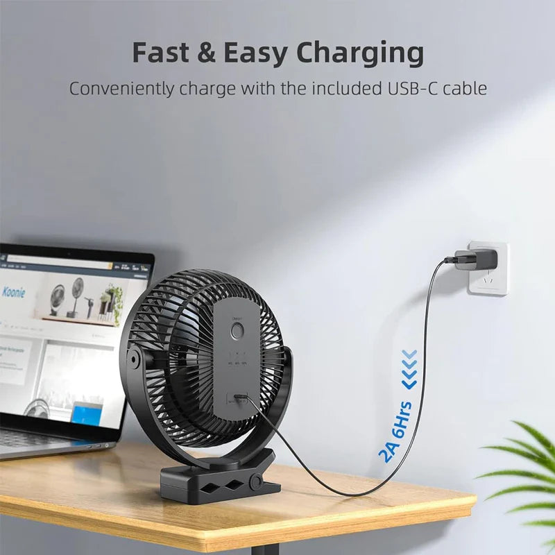 Norvo | Clip-Fan BreeziClip | 8-Inch | Stille & Oppladbar | 10,000 mAh Batteri | For Barnevogner, Camping & Hjem