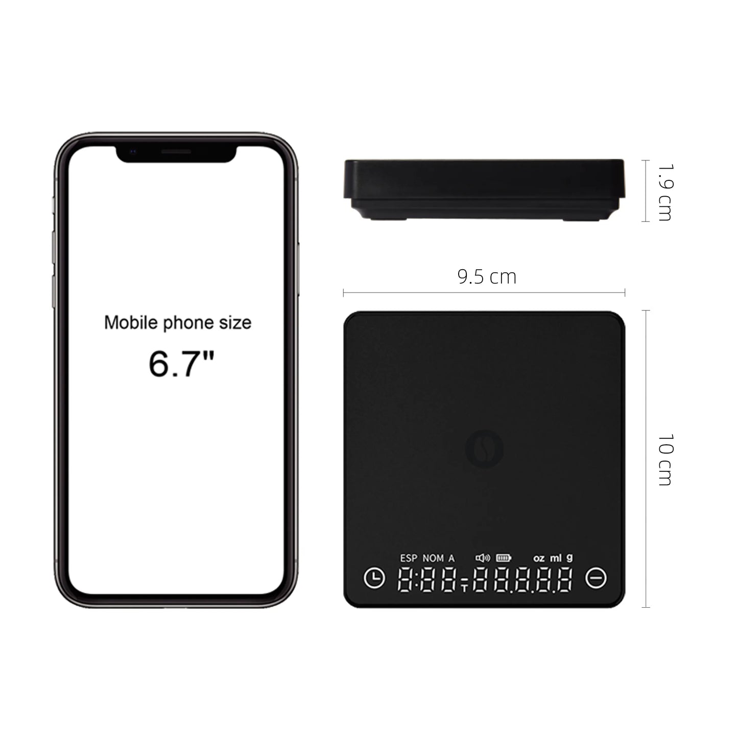 Norvo | SearchPean Tiny/Tiny2s Espresso Kaffekjøkkenvekt, Mini Smart Timer, USB, 2 kg/0.1 g/oz/ml, gratis frakt, gave til mann og kvinne