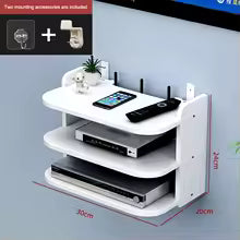 Norvo | SkyConnect Home | WLAN Ruter Vegghylle | Skjult Kabel Organizer & Stikkontakt Holder | Flytende Hylle for TV Boks & Mer | Hvit | 40×12×8 cm
