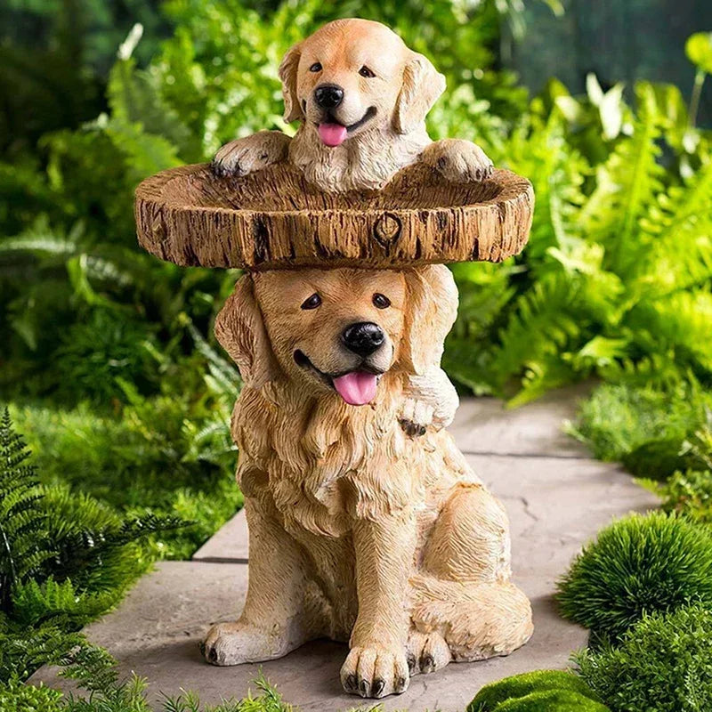 Norvo | Golden Retriever Valp Fugl Bad Hage Statue