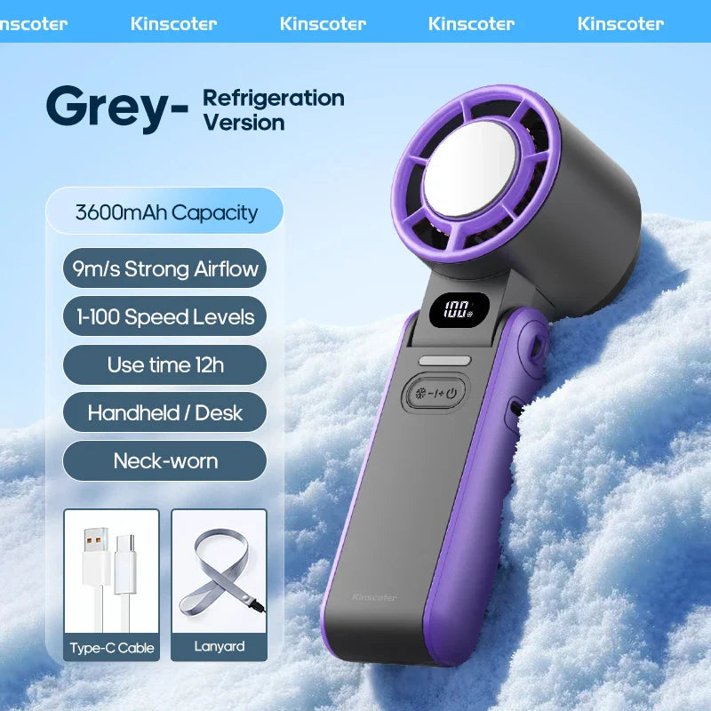 Norvo | CoolityGo Håndholdt Vifte med Is-Kjøleteknologi | 100 Hastighetsnivåer | 3600mAh Batteri | Sammenleggbar & Ultraluftig
