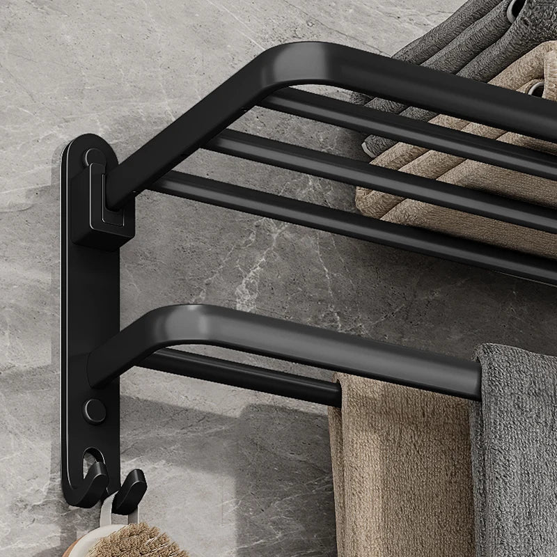 Norvo | EasyTowel Foldable Towel Rack – Space-Saving & Stylish Black Wall-Mounted Towel Rack