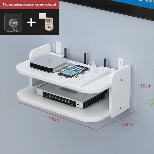 Norvo | SkyConnect Home | WLAN Ruter Vegghylle | Skjult Kabel Organizer & Stikkontakt Holder | Flytende Hylle for TV Boks & Mer | Hvit | 40×12×8 cm