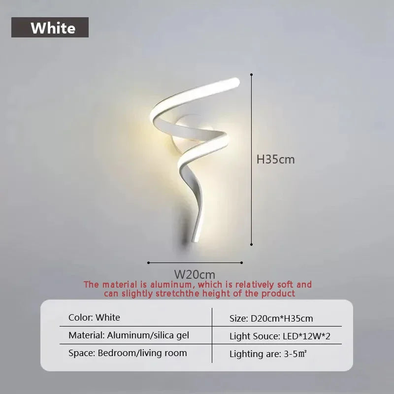 Norvo | LED Vegglampe NordLED Vegglys | Nordisk Spiral Design | Modern & Energisparende | For Soverom, Gang & Stue Spiral Lysestake for Trap Soverom Nattbord Studie Gang Bakgrunn Innendørs Dekor Veggbelysningsarmaturer