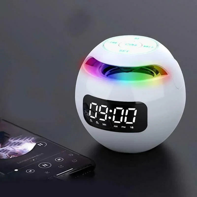 Norvo | Ball Høyttaler Vekkerklokke | Bluetooth 5.0 | LED Nattlys | 2200 mAh Batteri