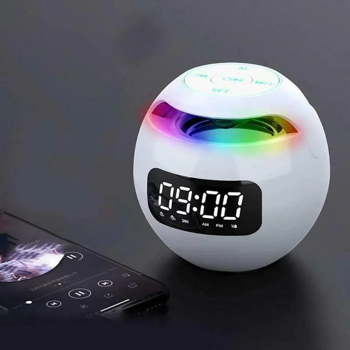 Norvo | Ball Høyttaler Vekkerklokke | Bluetooth 5.0 | LED Nattlys | 2200 mAh Batteri