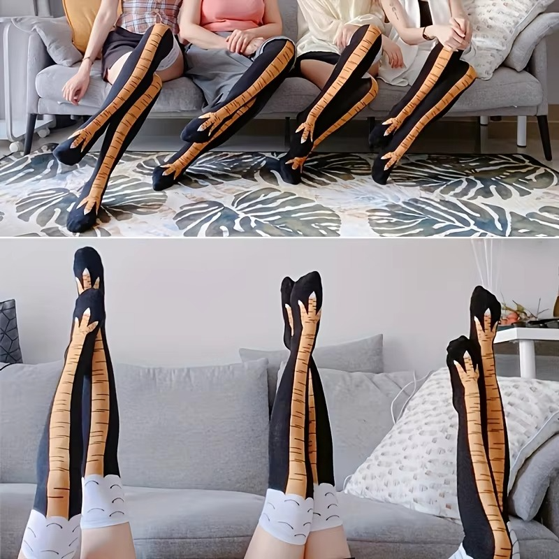 Norvo | Kvinne Kne-Høy Kylling Klør Print Sokker, 1 eller 2 Par