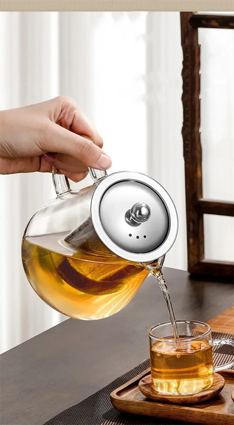 Norvo | 450ml-950ml Varmeresistente Glass Tekanne – Rustfritt Stål Te-sil, Blomstekanne for Kung Fu Te-servise, Puer- og Oolong-te