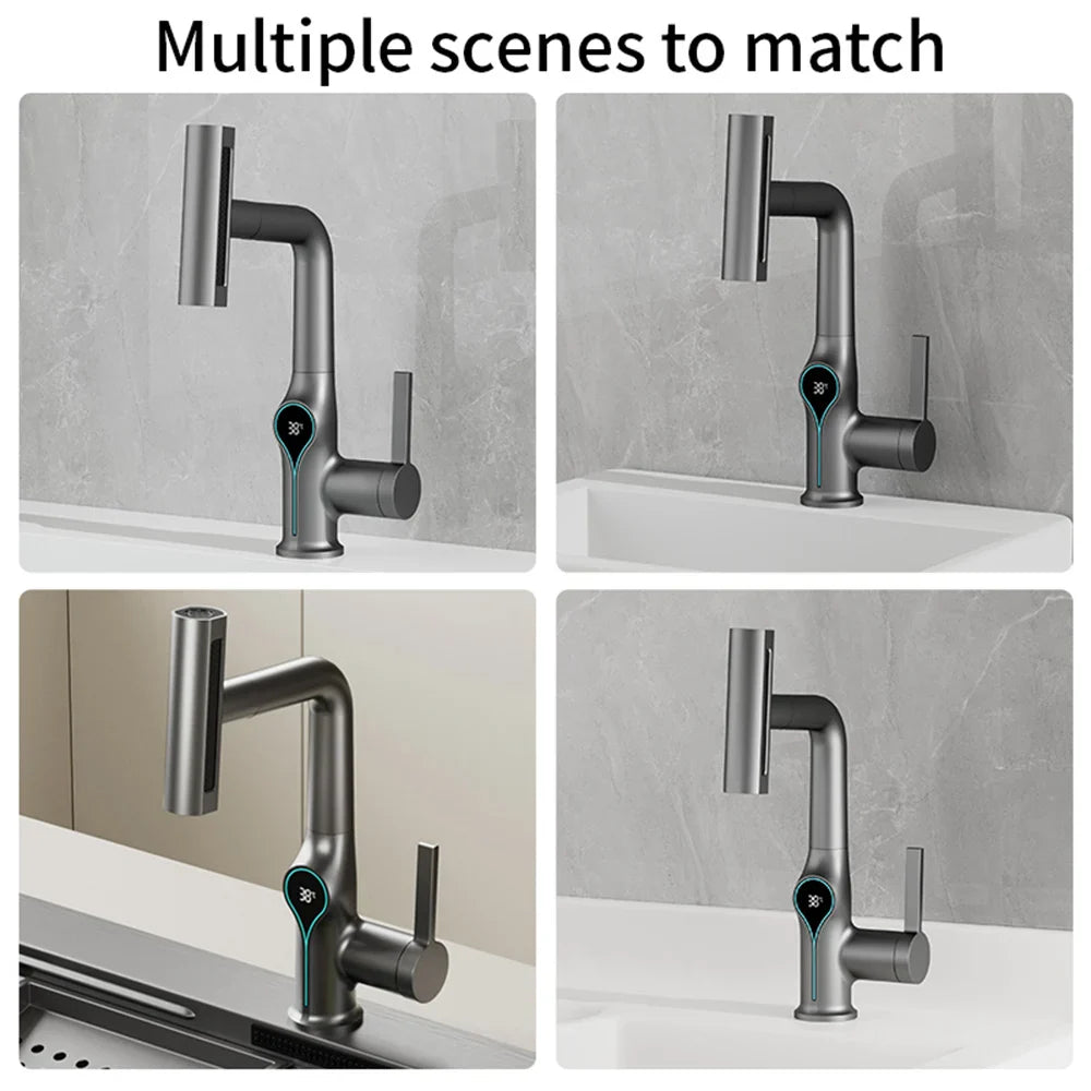 Norvo | Kran med fossefallmunnstykke, temperaturvisning og justerbar sprayer