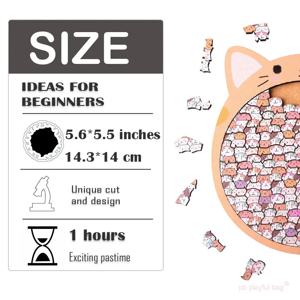 Norvo | Wooden Cat Craze Trekunst Puslespill