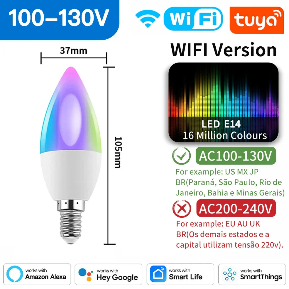 Tuya Zigbee Smarte LED Lyspærer E27 E14 GU10 - Dimmbar RGB Wifi Kontrollert via SmartLife Google Alexa-apper