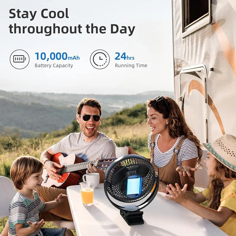 Norvo | Clip-Fan BreeziClip | 8-Inch | Stille & Oppladbar | 10,000 mAh Batteri | For Barnevogner, Camping & Hjem