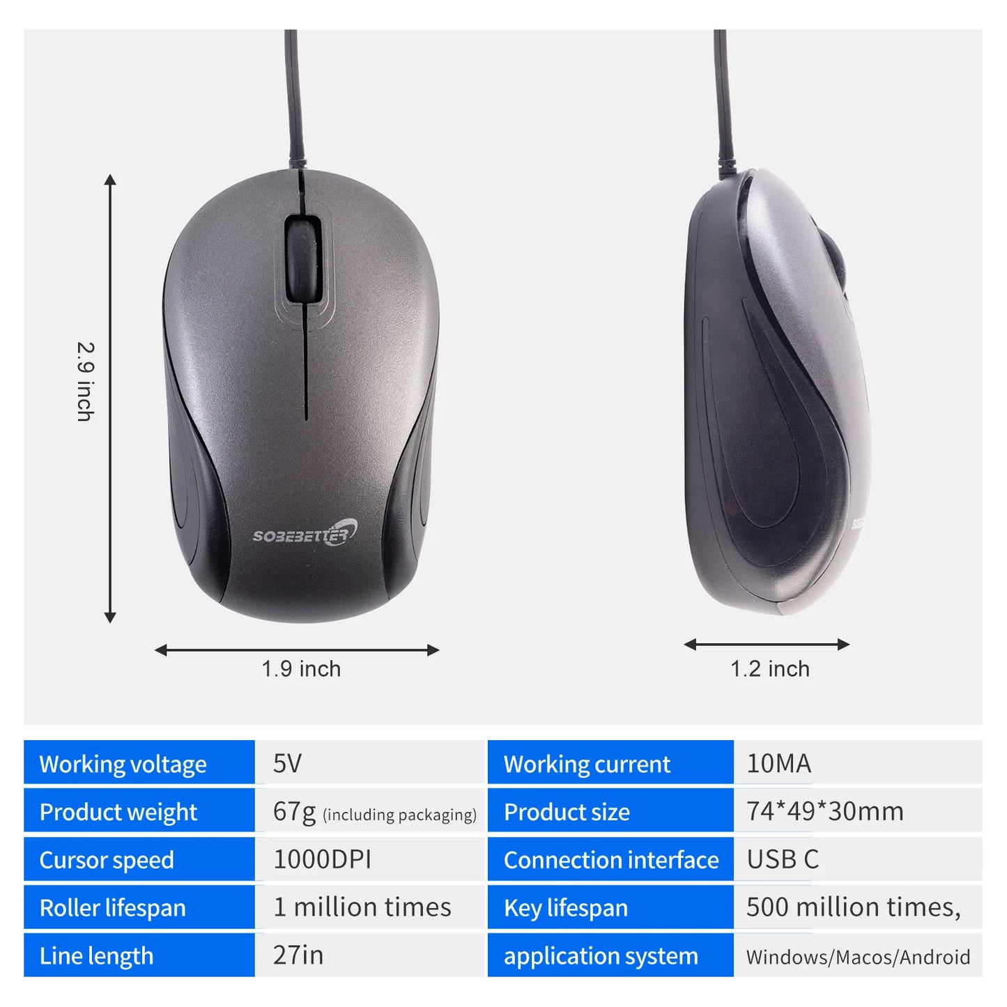 Norvo | Bærbar USB Type C Uttrekkbar Mus