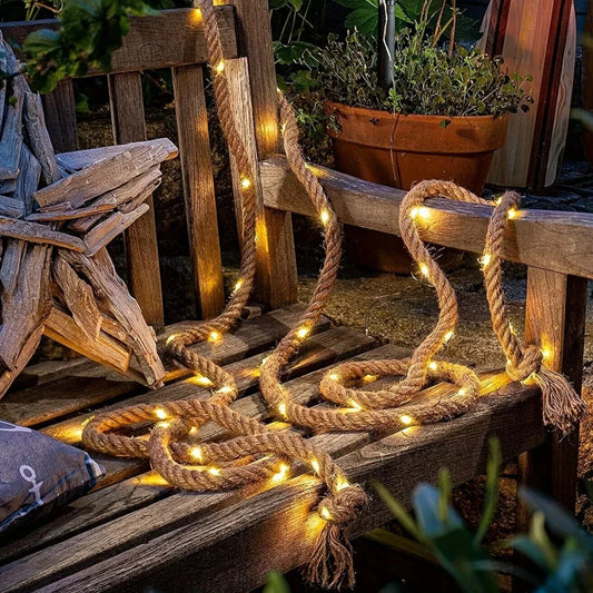 Norvo | Hamp tau solcelledrevet lampe | Holdbar dekorbelysning for hage og terrasse