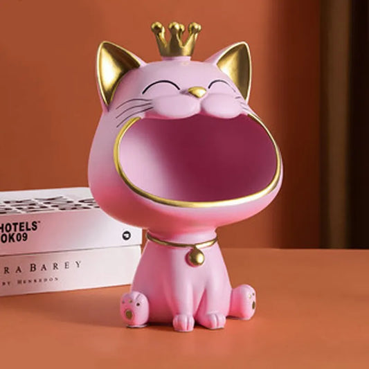 Norvo | Fortune Crown Big Mouth Cat Entrance Nøkkelholder Dekorativ Ornament, Lett Luksus Hjemmegave Skulptur