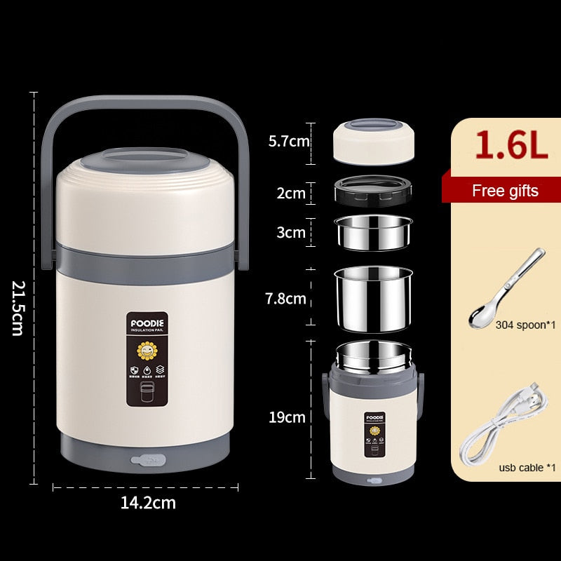 Norvo | USB Oppvarmet Rustfritt Stål Matvarmer Lunsjboks