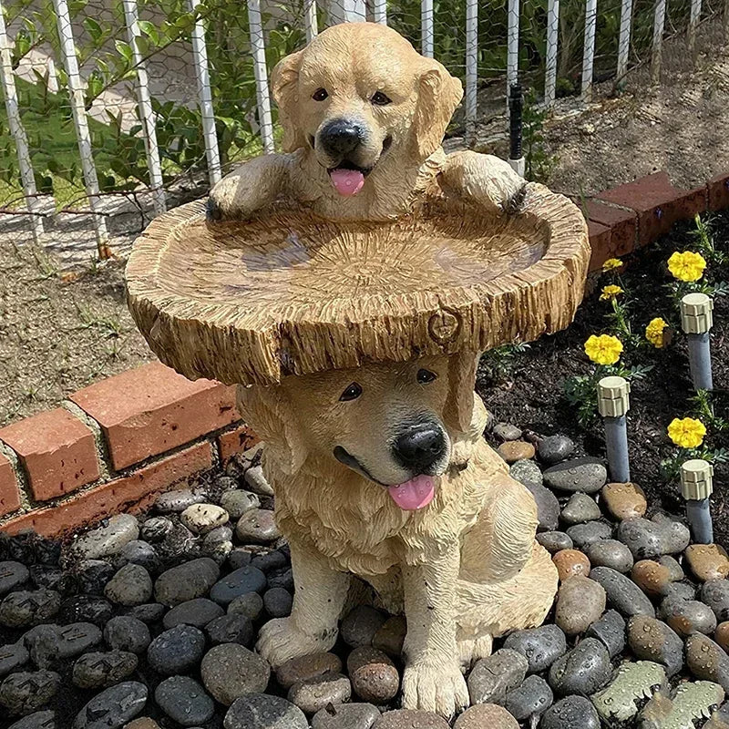 Norvo | Golden Retriever Valp Fugl Bad Hage Statue