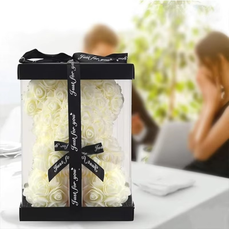 Norvo | 9.8in Kunstig Rose Teddy Bjørn Gave med Presentasjonsboks - Romantisk Jubileum eller Valentines Dag Dekor