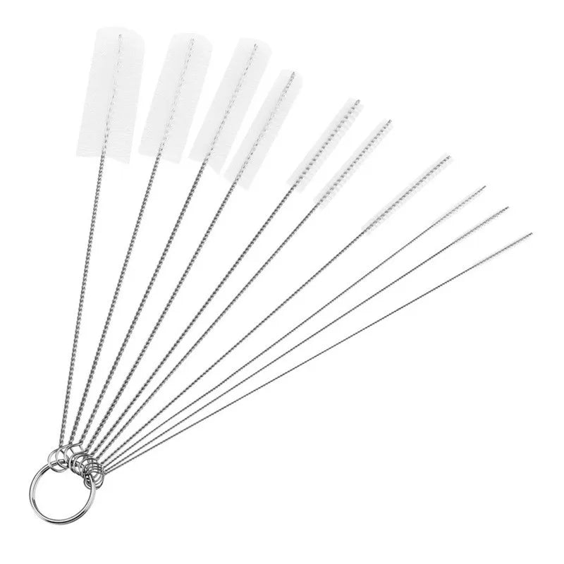 Norvo | Brushilo Rengjøringsbørstesett 10-deler | Rustfritt Stål med Nylonbust | For Sukkerør, Flasker, Rør og Laboratorietilbehør