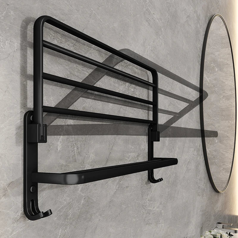 Norvo | EasyTowel Foldable Towel Rack – Space-Saving & Stylish Black Wall-Mounted Towel Rack