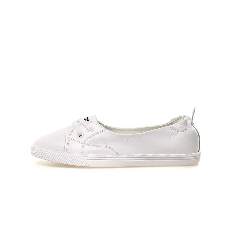 Norvo | 100% Ekte Lær Sko Kvinner Flate Casual Sko Myk Ku skinn Hvite Flats