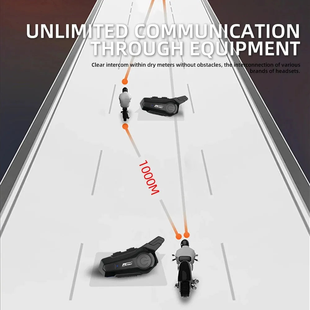 Norvo | Bluetooth Motorsykkel Hjelm Intercom Headset med 1000m Rekkevidde & IPX6 Vanntett – RoadComm