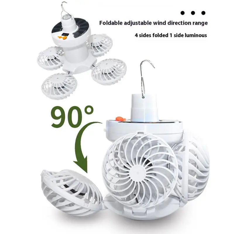 Norvo | Ventolux Solcelle Campinglampe med Vifte | Sammenleggbar & Bærbar | 3 Vindnivåer & LED-belysning | For Telt, Terrase & Utendørs