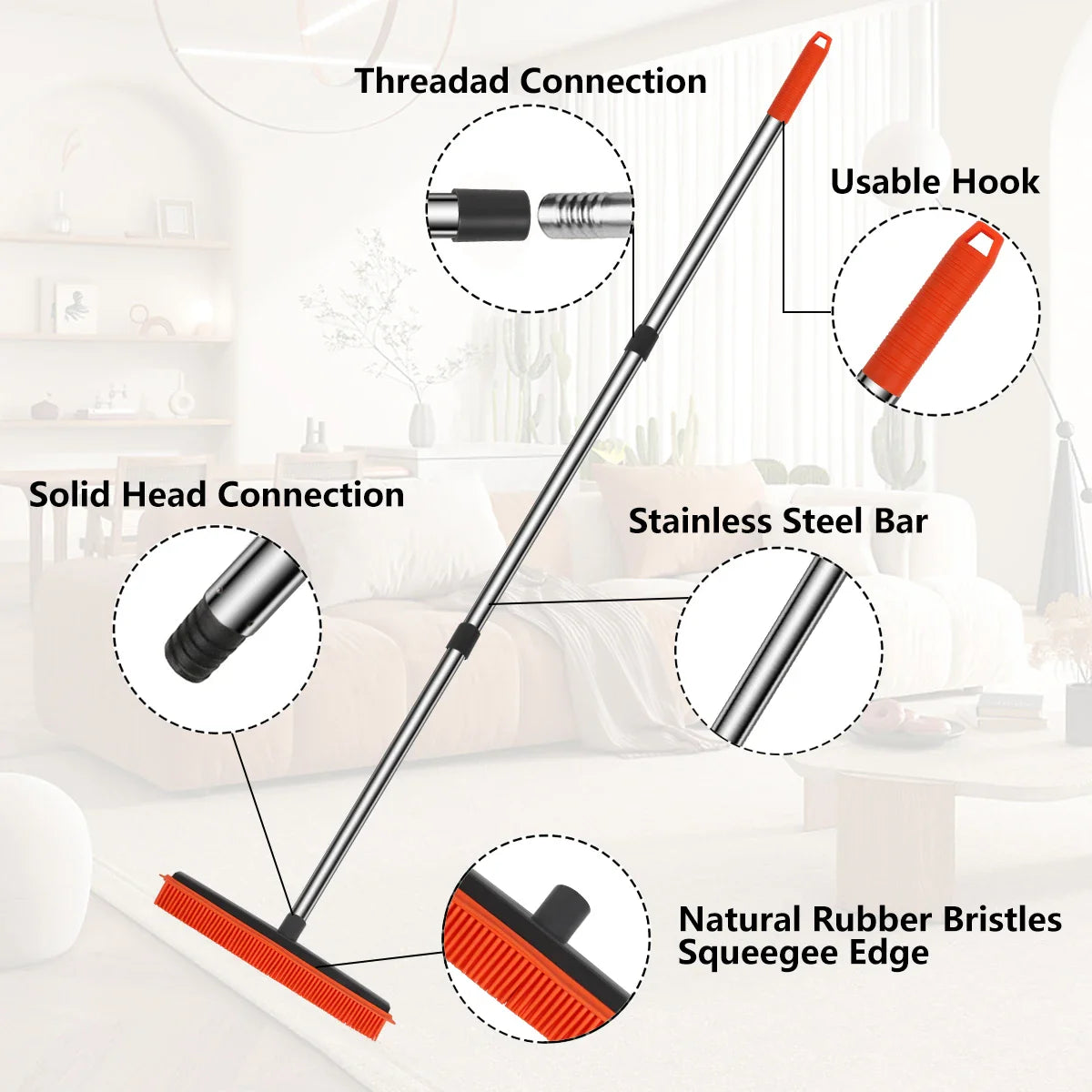 Norvo | Gummikoster Hårfrie SweepPro | Justerbar Silikonkost for Dyrehår, Teppet & Vinduer | For Innendørs & Utendørs