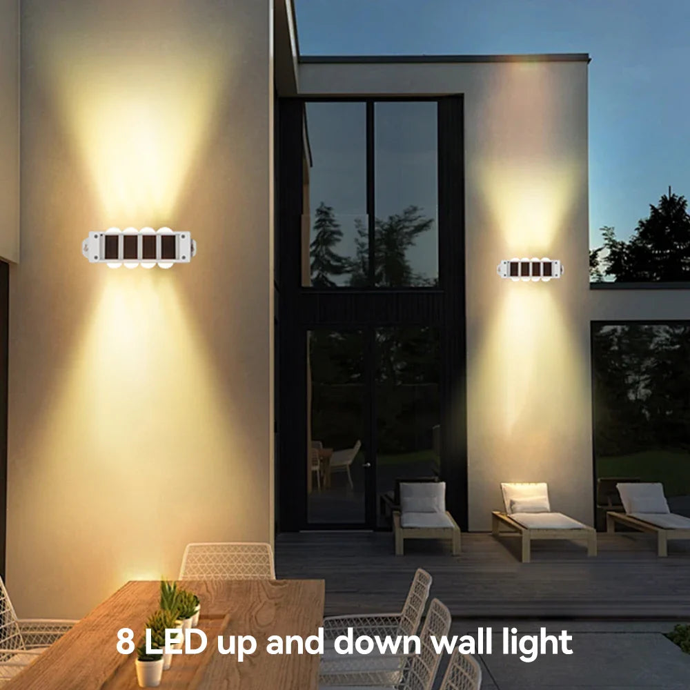 Norvo | Solcellevegglamper Solavine | Varm hvit lys | IP44 værbestandig | For gjerde, terrasse og hage | 8 timers lysvarighet