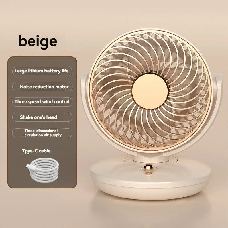 Norvo | BreezeLoop Bordvifte med 360° Rotasjon | USB Vifte med 3 Hastigheter & Batteri | Stille & Kompakt | For Kontor, Soverom & Hjem