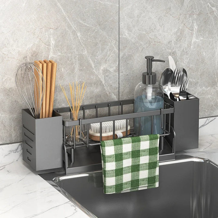 Norvo | Ordinaqua Vask Organisator Hylle | Selvdrenasje | Holder for Svamp, Såpe & Klut | Utvidbar & Hygienisk | ABS Plast