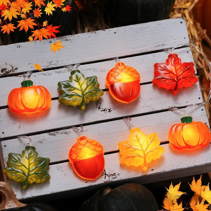 Norvo | GlowHarvest Halloween Lyskuler | LED Gresskar & Lønneblader | 1,5m / 3m | Varme Hvit