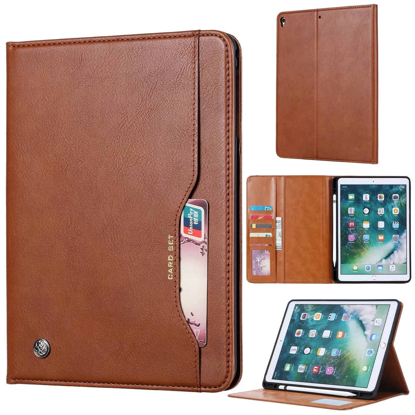 Norvo | Lær Flip Case for iPad 9.7 (2017-2018), 10.2 (7. / 8. generasjon), Air 2/3/4, Pro 9.7/10.5/11 - Vanntett, Støtsikker, Forretnings Tablet Case