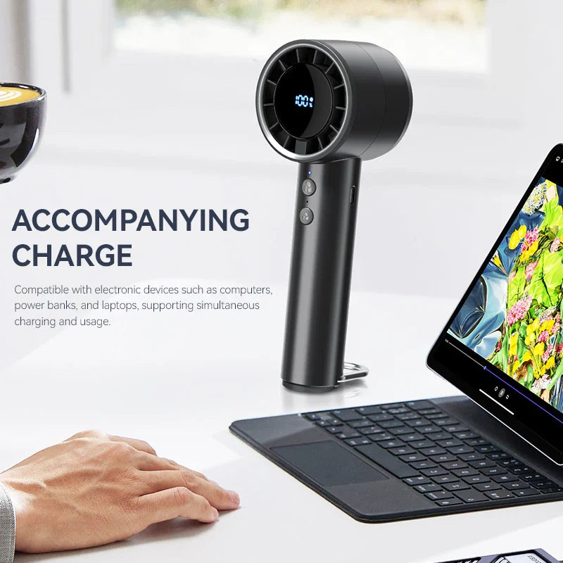 Norvo | Brisano AirCool Mini Håndvifte med Kjølefunksjon | 5 Hastigheter | LED Display & USB Lading | Stillegående & Bærbar | For Reiser, Kontor & Utendørs