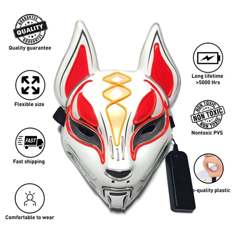 Norvo | Luminous LED Full Face Fox Maske for Halloween & Cosplay