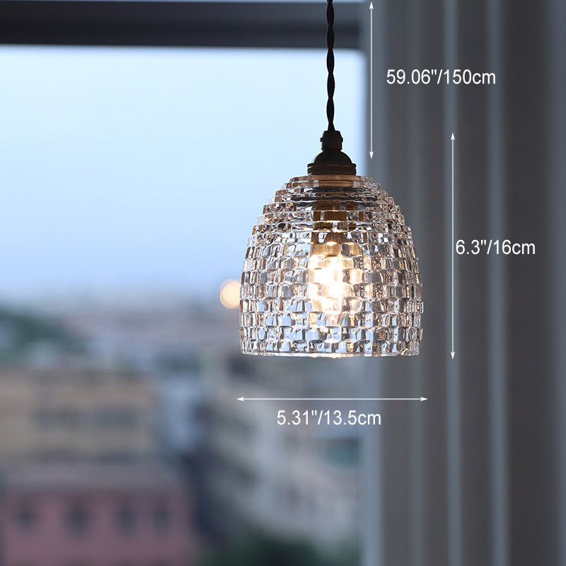 Norvo | Tradisjonell Fransk Messing Ruter Glass Blomst Form 1-Lys Pendellampe For Stue