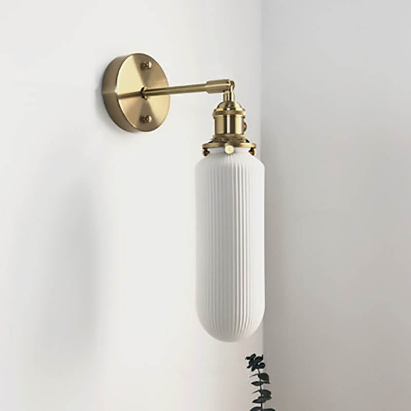 Norvo | Japansk Retro Minimalistisk Sylinder Oval Messing Lucite 1-Lys Vegglampe