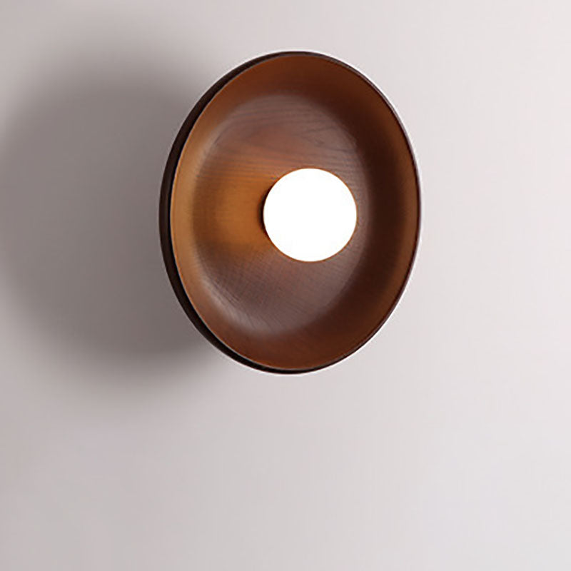 Norvo | Modern Minimalist Rund Skive Solid Tre 1-Lykt Vegglampe