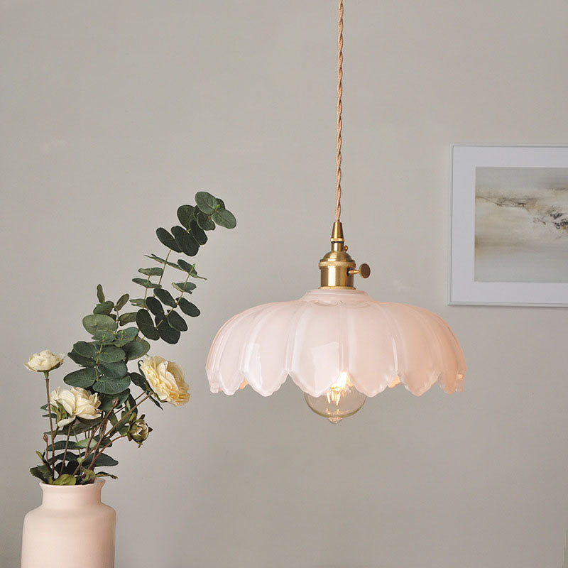 Norvo | Moderne Art Deco Solsikke Lotusblad Glasskjerm Messing 1-Lys Pendellampe for Stue