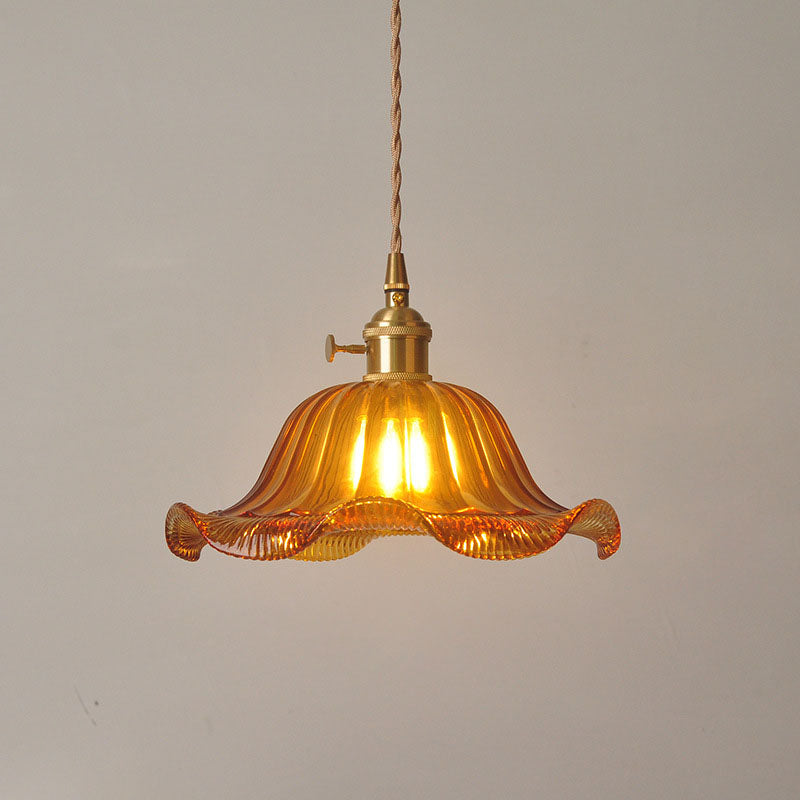 Norvo | Moderne Art Deco Solsikke Lotusblad Glasskjerm Messing 1-Lys Pendellampe for Stue