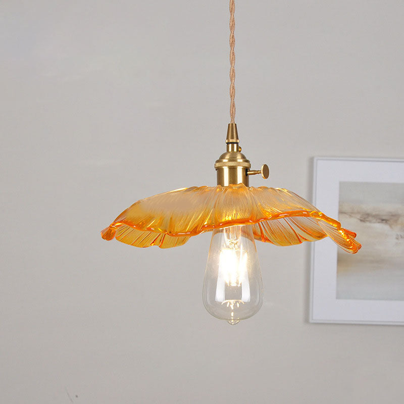 Norvo | Moderne Art Deco Solsikke Lotusblad Glasskjerm Messing 1-Lys Pendellampe for Stue