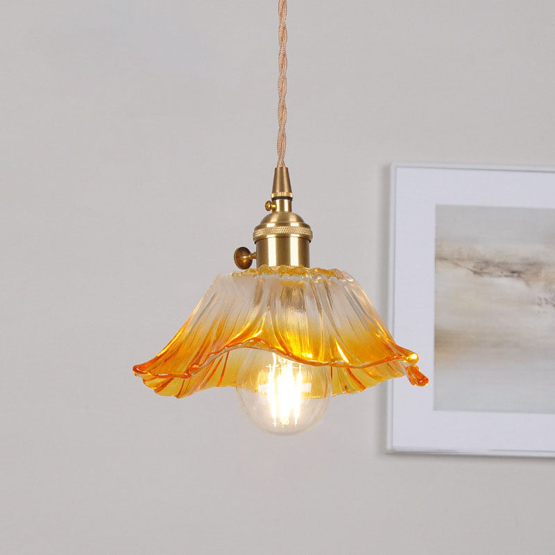 Norvo | Moderne Art Deco Solsikke Lotusblad Glasskjerm Messing 1-Lys Pendellampe for Stue