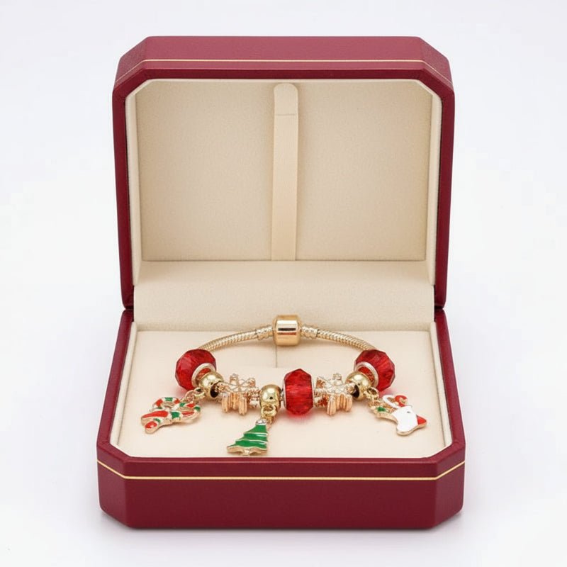 Norvo | Festlig candy cane charm armbånd med justerbar sølvkjede