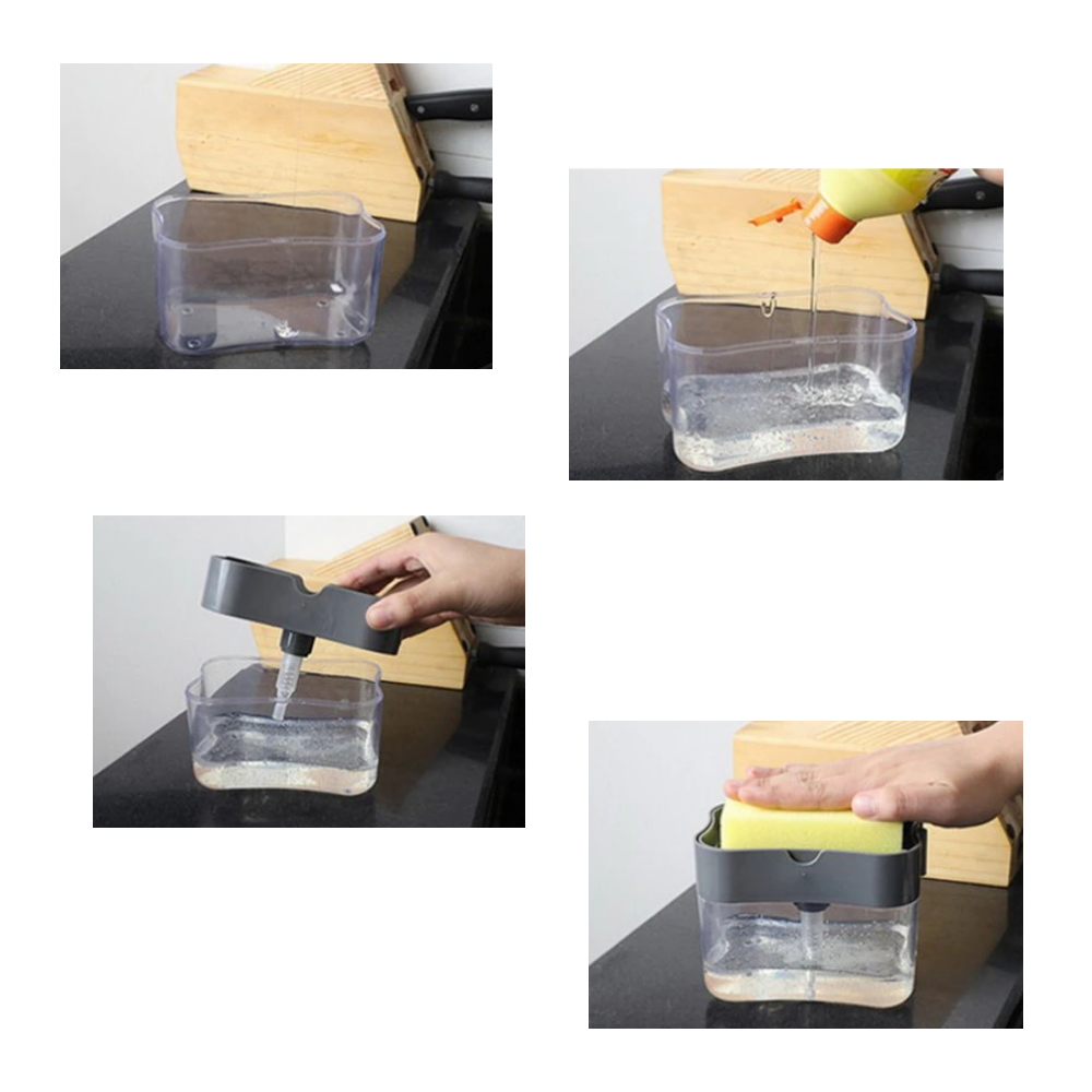 Oppvaskmiddeldispenser med svampholder