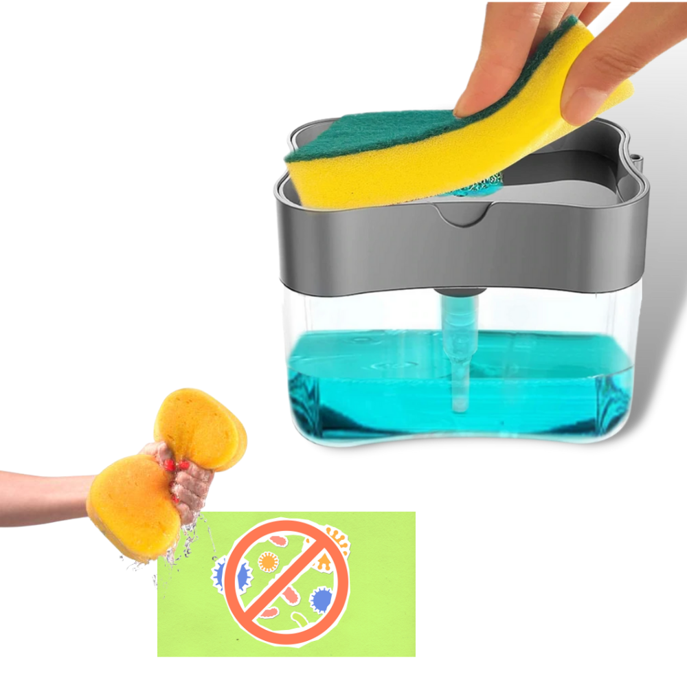 Oppvaskmiddeldispenser med svampholder