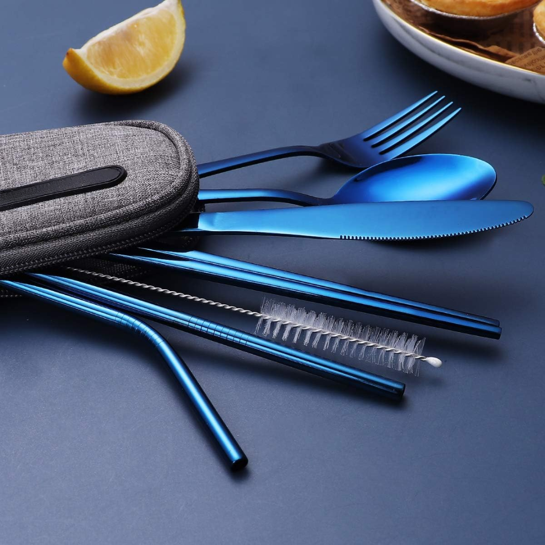 Norvo | Bestikksett GoCutlery | 4-delt for på farten | Rustfritt stål & BPA-fritt | Med transportcase