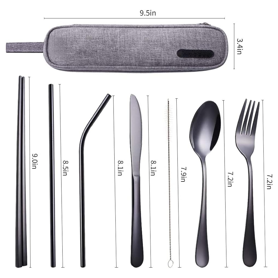 Norvo | Bestikksett GoCutlery | 4-delt for på farten | Rustfritt stål & BPA-fritt | Med transportcase