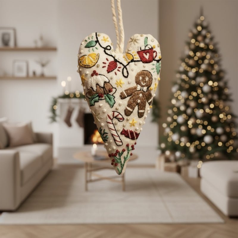 Norvo | DIY broderisett for hjerteformede juledekorasjoner med stoff, tråd og nåler