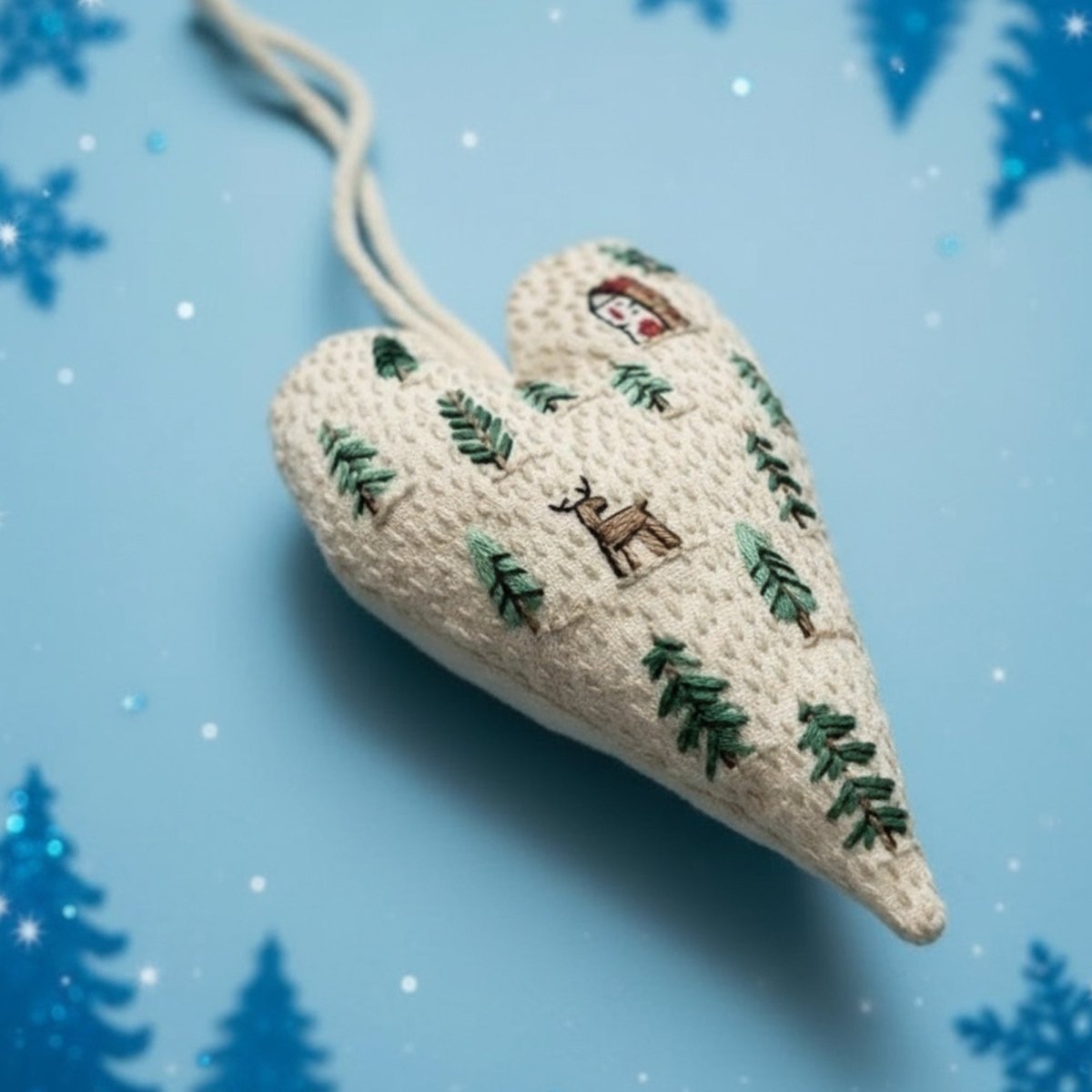 Norvo | DIY broderisett for hjerteformede juledekorasjoner med stoff, tråd og nåler