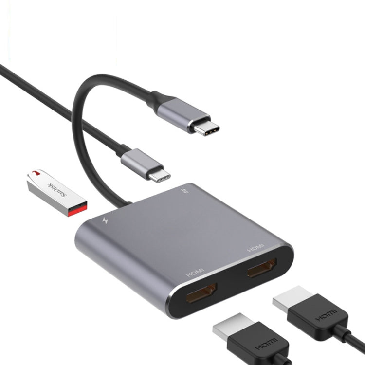 Norvo | 4 i 1 Type-C til Dual HDMI + USB + Type-C HUB Adapter